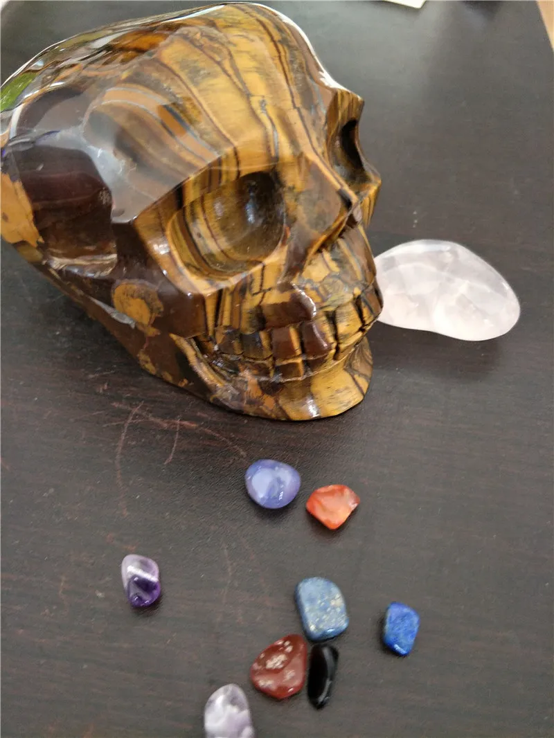 

Amazing Natural Tiger's eye Crystal carves skull HEALING for Halloween Gift Home Decoration