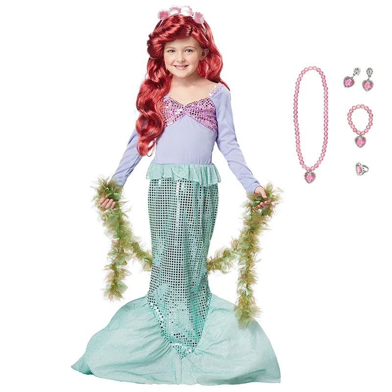 Little Girls Mermaid Dress Children Princess Arier Cosplay Costume Kids Carnival Halloween Birthday Party Fancy Sequined | Детская