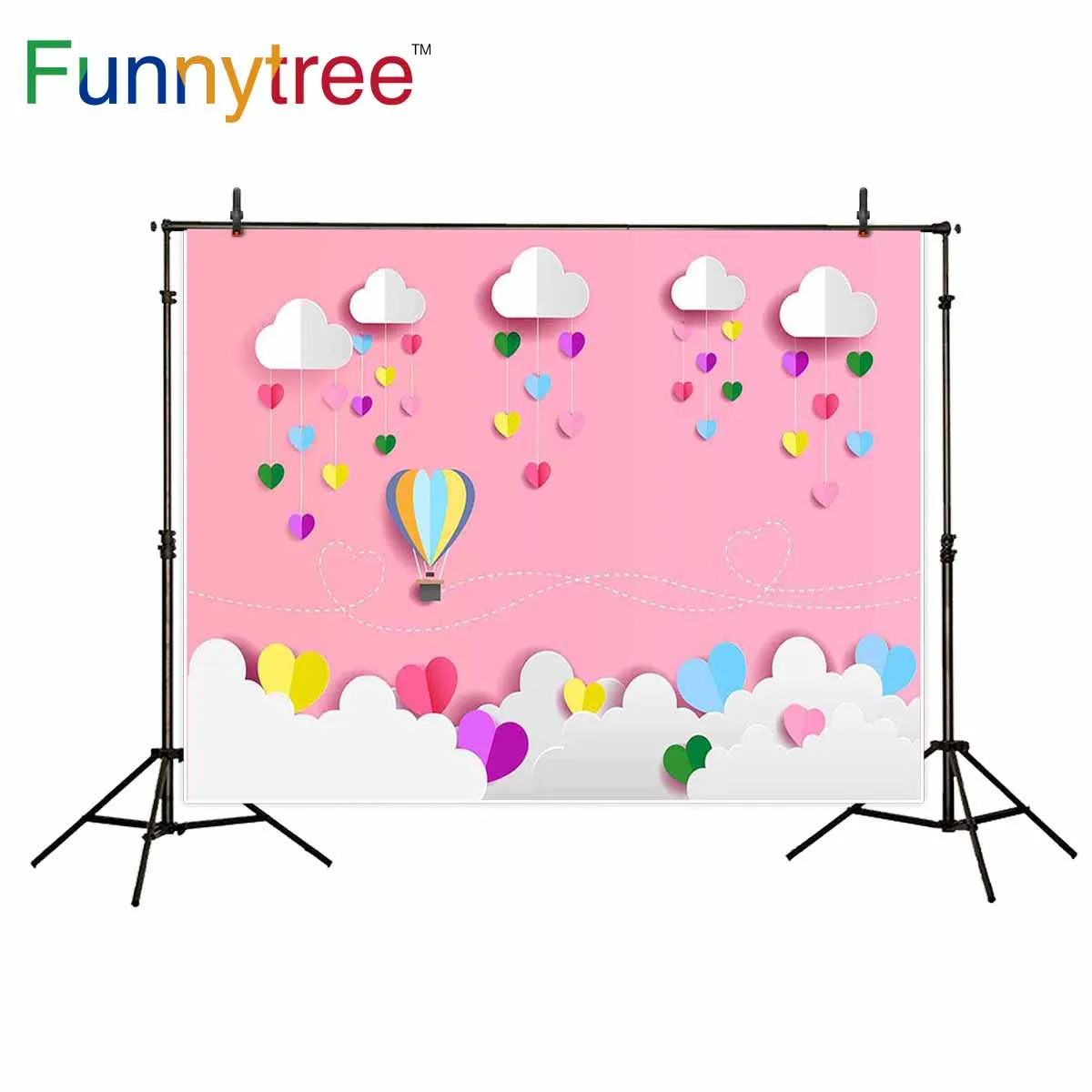 Фон для фотосъемки Funnytree День Святого Валентина розовые облака красочные сердца
