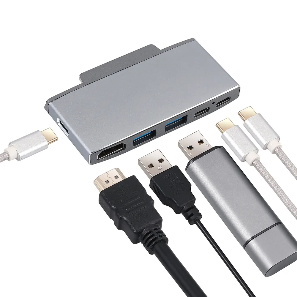 Mini 4K кабель-Переходник USB C на HDMI поверхности Go поверхность ступицы Go док Statio Поддержка до 60 Вт PD зарядки USB 3,0 6 в 1 взаимный обмен данными между компьютером и периферийными устройствами C Hub адаптер