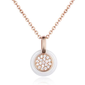 Rose Gold Necklace Изысканное розовое золото цвет белый кубический цирконий керамическое круглое Ожерелье Подвески для женщин модные ювелирные изделия с бесплатной цепочкой ювелирные изделия - Окраска металла: Rose Gold Necklace