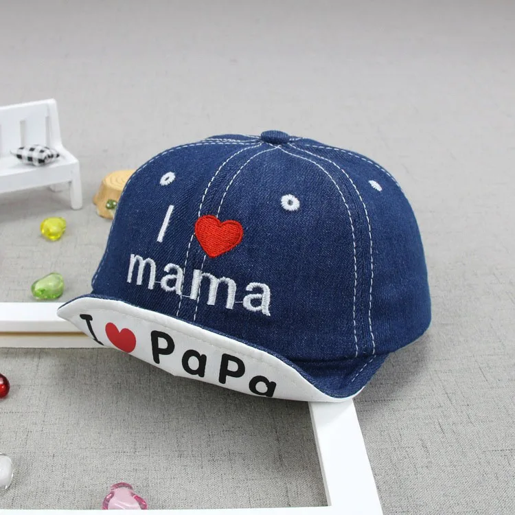 Navy Blue Ideacherry/Новая бейсбольная кепка I love PAPA MAMA для малышей; джинсовые шапки для малышей; Летняя Детская кепка; хлопковая кепка для мальчиков; аксессуары для малышей - Цвет: Navy Blue