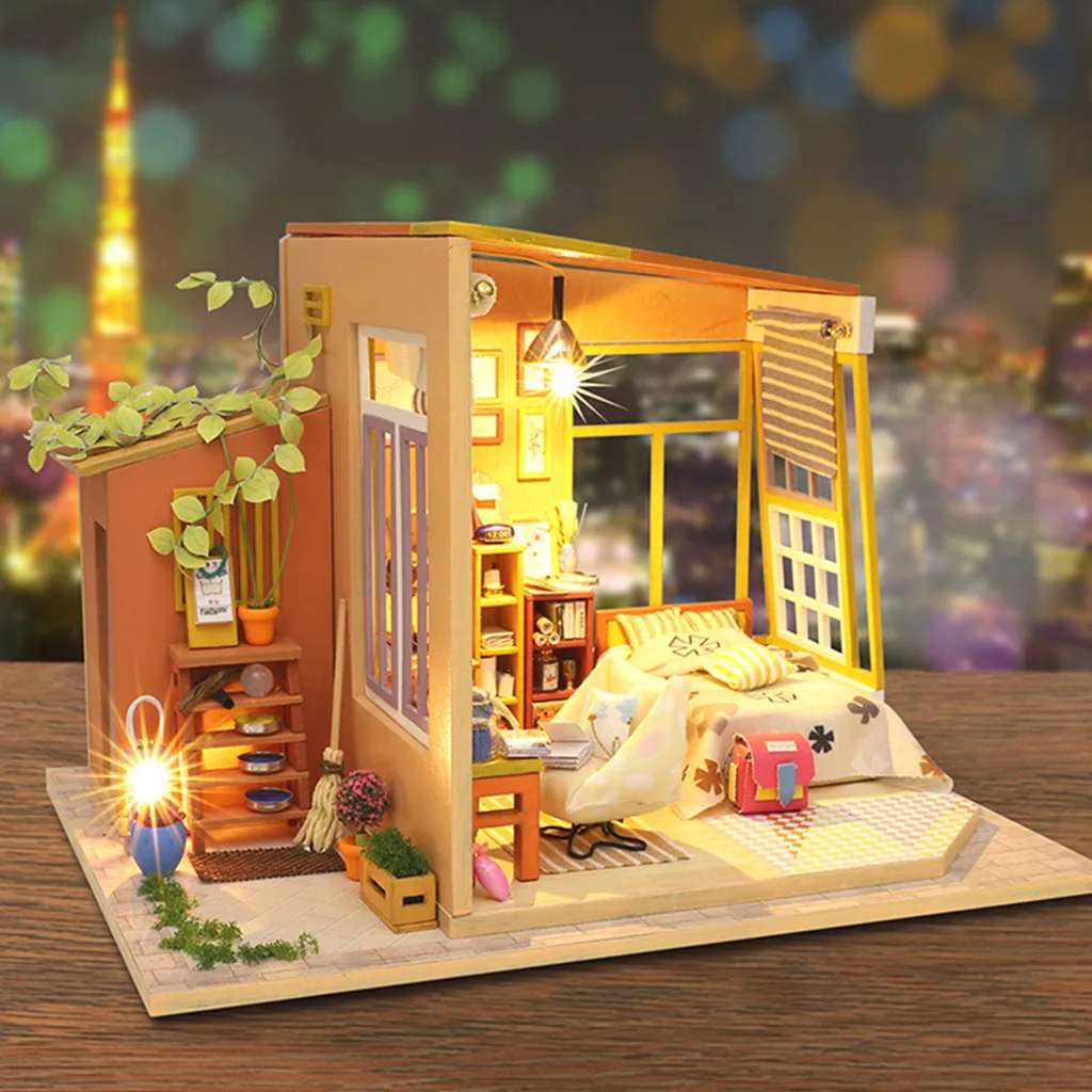 CUTEBEE деревянная кукольная мебель для дома DIY миниатюрная 3D модель со светодиодным