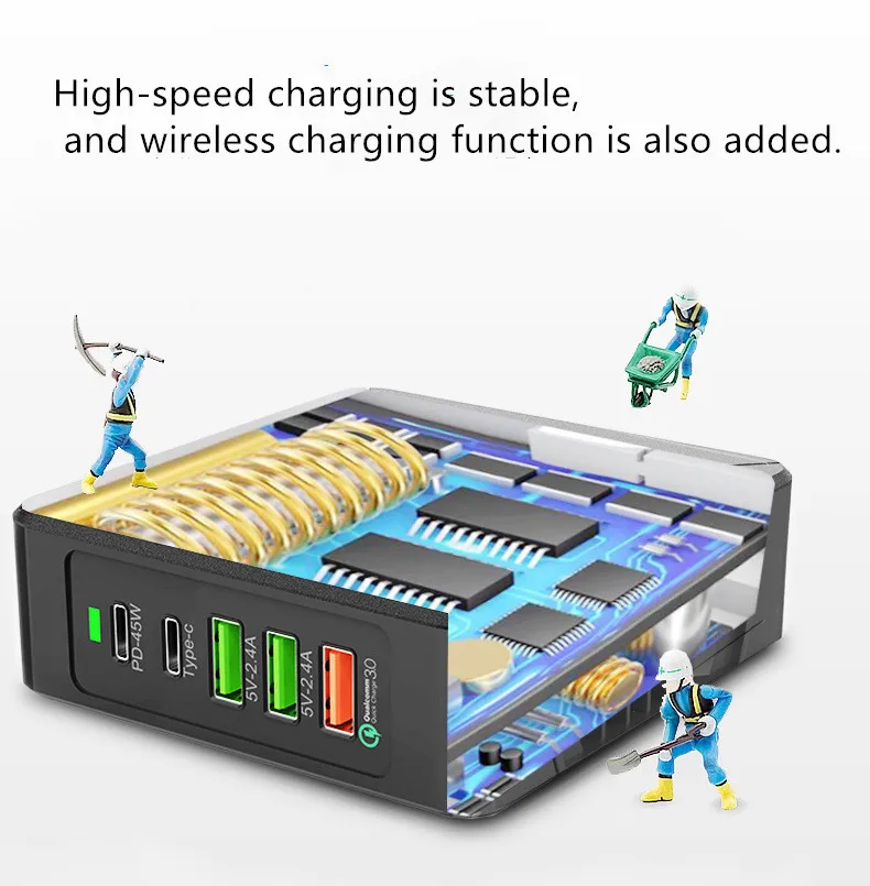 Настольное зарядное устройство PD75W многопортовое QC3.0 быстрое для ноутбука
