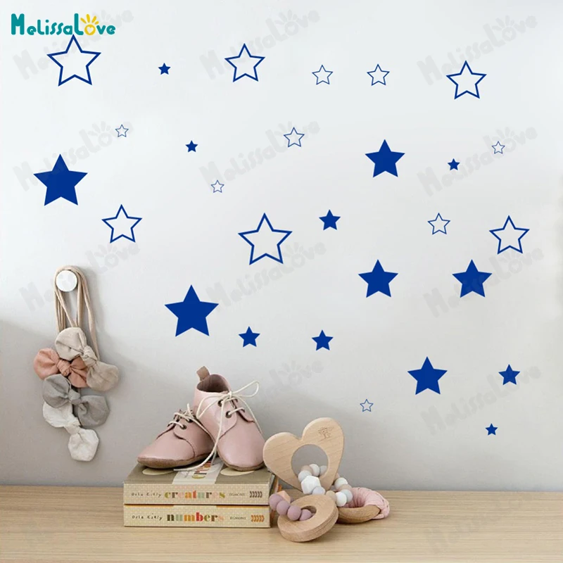 

Custom Color Stars Wall Sticker DIY Baby Nursery Bedroom Home Decor Self-adhesive Vinyl Art Mural Decals For Kids Room YT514