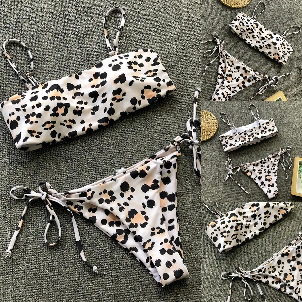 Women Fashion Leopard Beachwear Print Bikini Casual Beach Vacation Swimming Split Swimsuit All seasons |