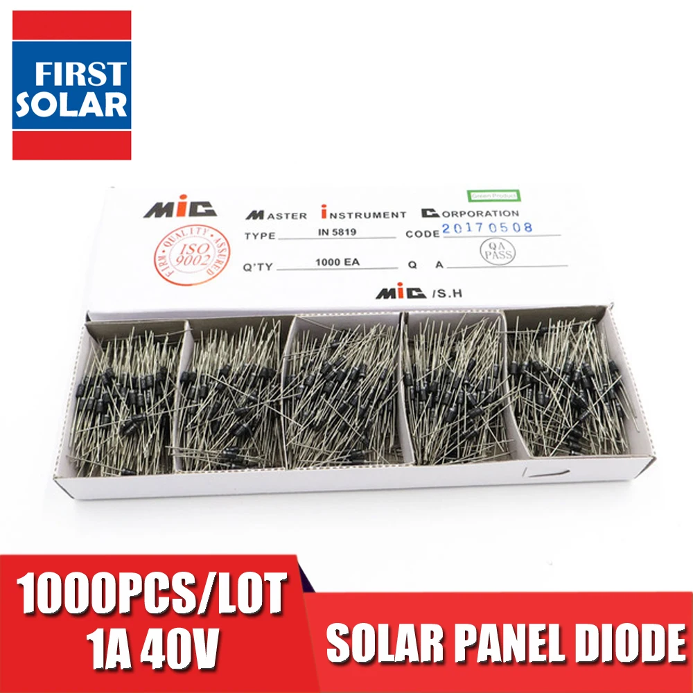 1000 шт. x Diode 1A 40V 1N5819 MIC schottky барьерные диоды 45 мм * 0 6 для солнечных батарей панелей pv