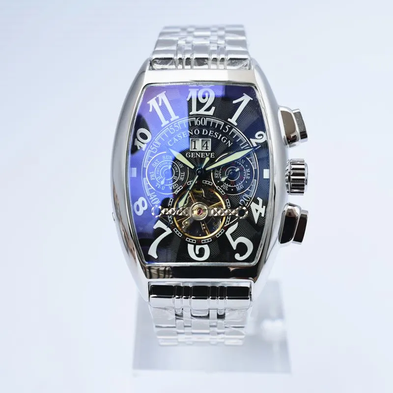 Синий CASENO Tourbillon Скелет автоматические механические мужские часы лучший бренд класса люкс военные спортивные часы из нержавеющей стали мужские часы - Цвет: Синий
