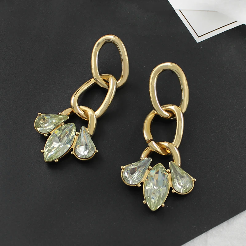 Золотая толстая цепь соединения мозаика три лепестка кристалл камень