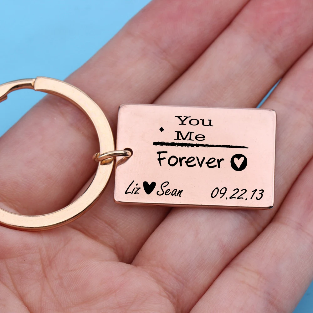 Custom name and data Fashion Key Chain Engraved Heart You Me Forever Holder Couples Special Anniversary Valentine's Gifts | Украшения и