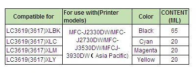 YOTAT(пигментные чернила) LC3619XL совместимый картридж с чернилами LC3619 для Brother MFC-J2330DW MFC-J2730DW MFC-J3530DW MFCJ-3930DW принтер
