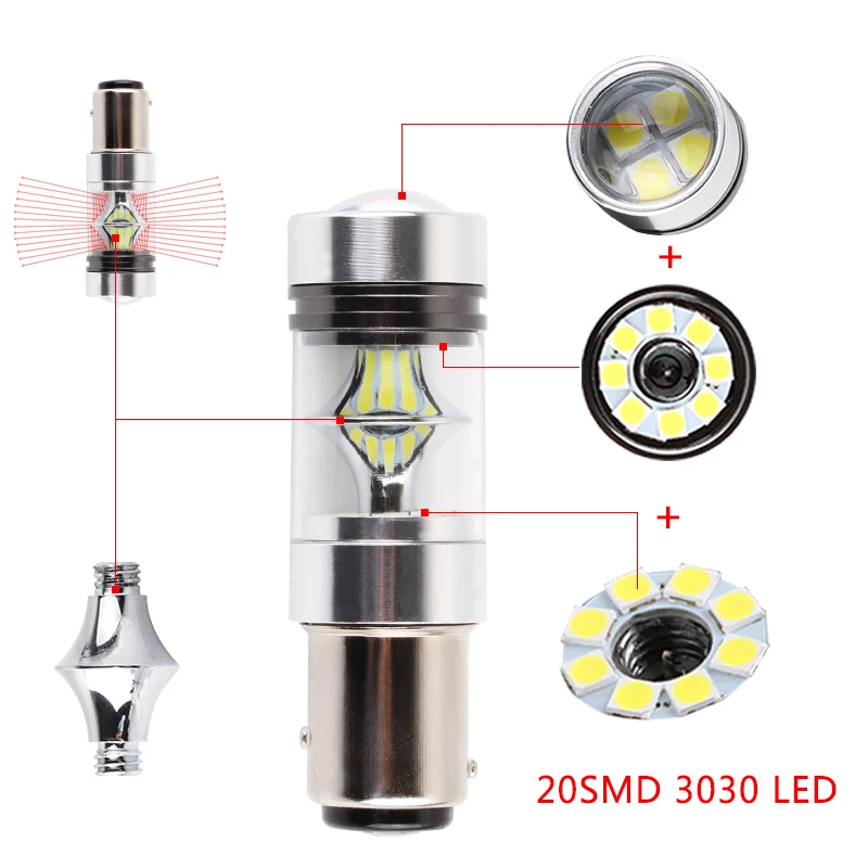 1 шт. светодиодный фонарь BAY15D высокой мощности 1157 20SMD P21/5 Вт автомобильная фара для