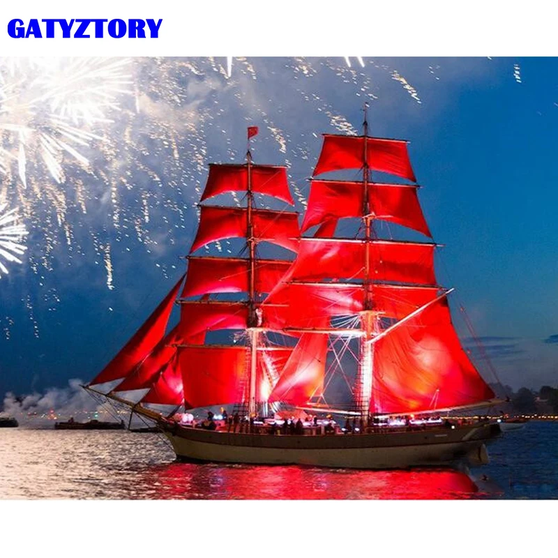 GATYZTORY рамка красный парусник DIY картина по номерам ручная роспись маслом современная настенная художественная картина для украшения дома 40x50 см