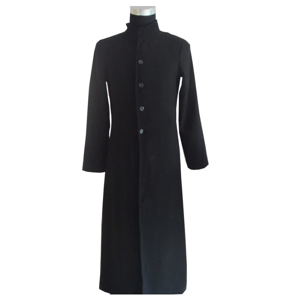 

2018 Matrix Neo Coat Cosplay Costumes Long Black Leather Trench In Wool