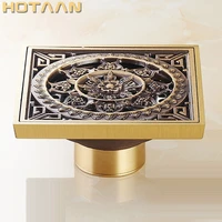 free shipping high quality antique brass carved flower art bathroom accessory floor drain waste grate100mm100mm yt 2110