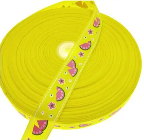 YELLOW Suoja 5y/лот " 25 мм фруктовый арбуз печатный корсажная лента 5 ярдов, DIY ручной работы волосы материалы для бантов, подарочная упаковка - Цвет: YELLOW