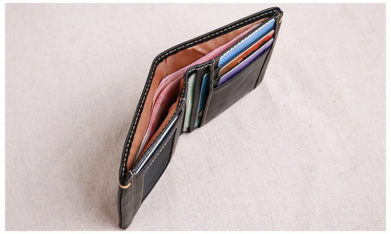 AETOO Wallet men's short leather super thin youth first layer cowhide handmade simple soft leather wallet vertical mini wallet