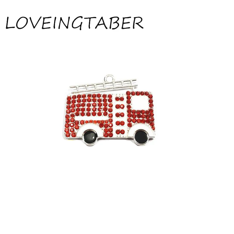 

( Choose Style First ) 40mm*32mm 10pcs/bag Enamel&Rhinestone Fire Engine Pendants For Chunky Kids Necklace