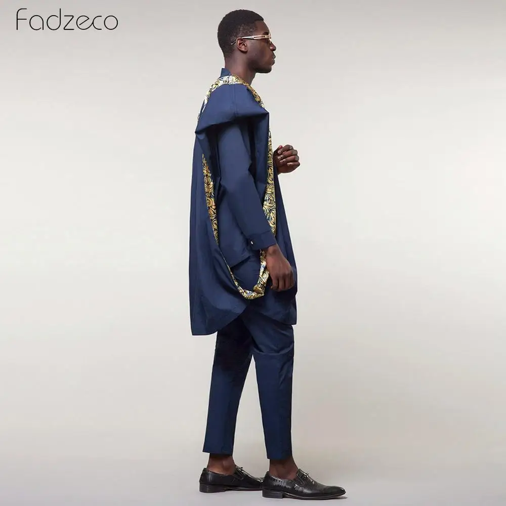 Fadzeco африканские мужские костюмы Дашики топ рубашка брюки комплект из 3 предметов