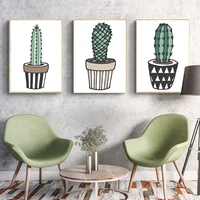 cute cartoon cactus potted plant home decor painting wall art nordic simple canvas prints poster modern picture for living room