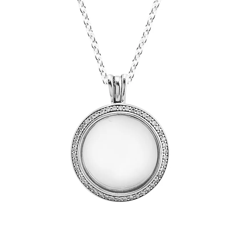 

QANDOCCI100% 925 Sterling-Silver-Jewelry Medium Sparkling Locket Pendant with Clear CZ Fits Petite Charms Jewelry