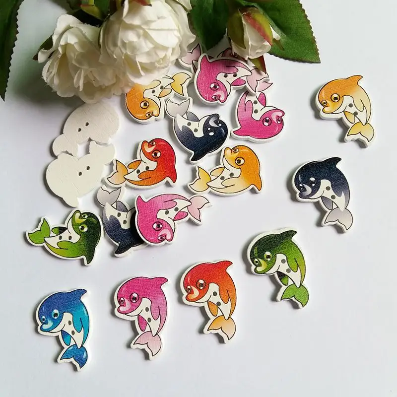 150 шт. смешанный цвет дельфин природы с деревянными пуговицами декоративные