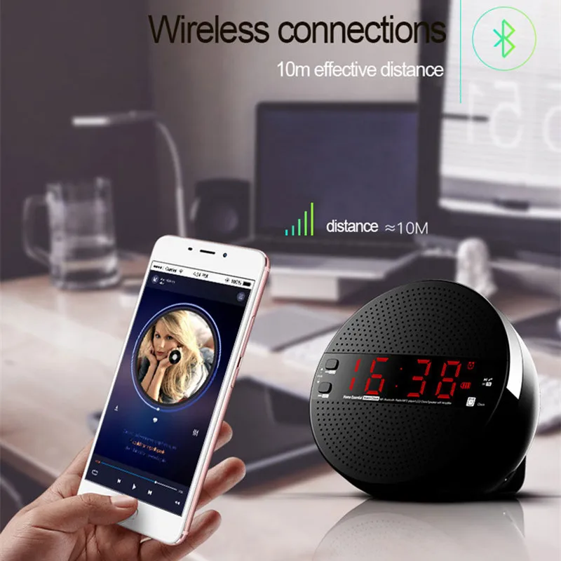 Toproad Время Будильник Bluetooth Динамик Радио FM TF USB Беспроводной Колонки сабвуфер