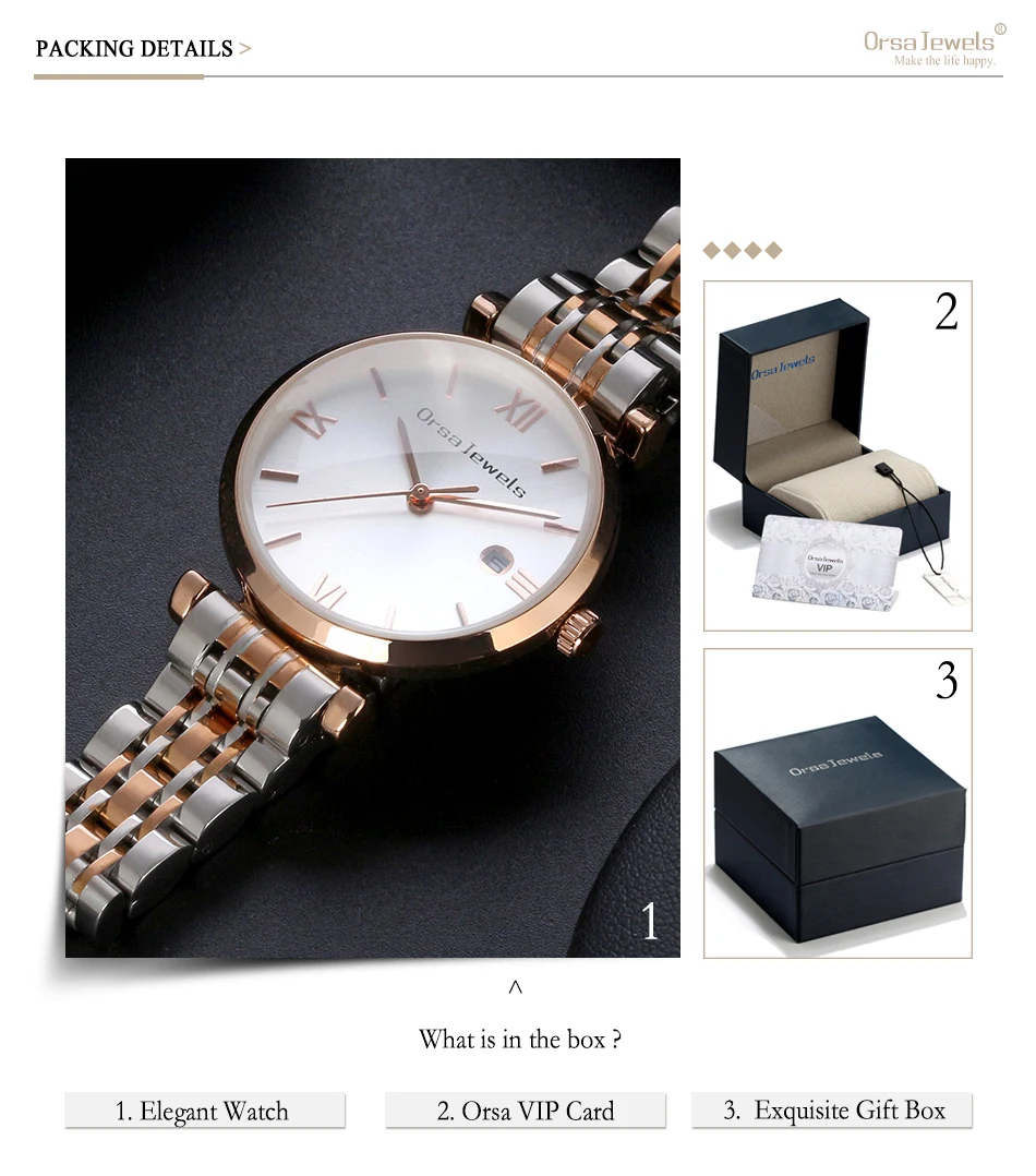 ORSA JEWELS Luxury Men Quartz Watch 316L Stainless Steel Band Women Wristwatch Waterproof Casual Business Brand Watches OOW12