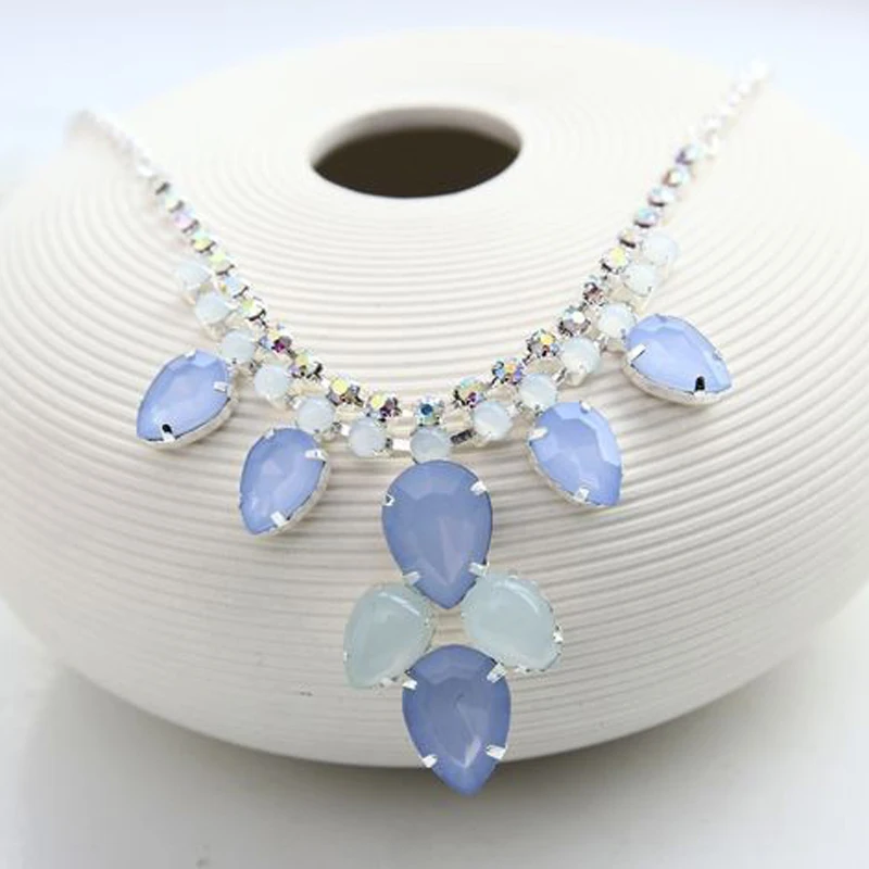 Стразы с голубыми каплями воды серебряные ожерелья покрытием # N036|rhinestone gems|rhinestone