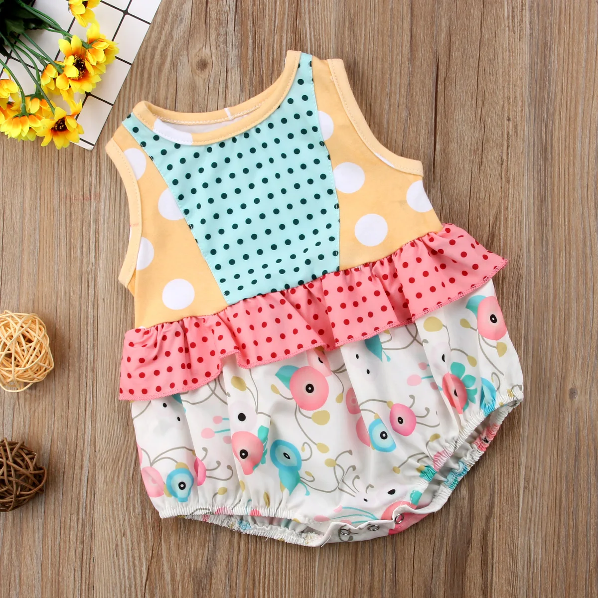 

Kids Baby Girls Clothes Top Flower Patchwork Romper Jumpsuit Outfits One Piece Set Fashion Sleeveless Cotton O-neck Clothing