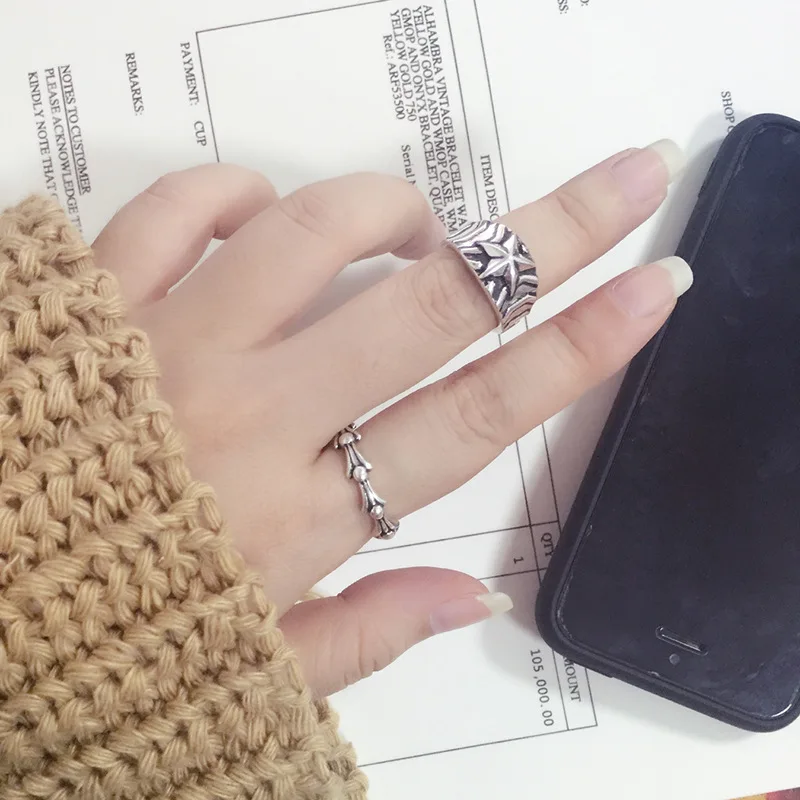 Инь Ху Jewelry стерлингового серебра 925 старинное серебро Цвет звезда кольцо панк