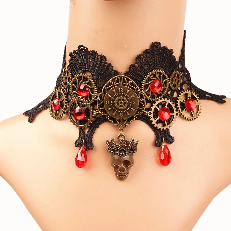 Ожерелье женское с подвеской-скелетом античное Ювелирное Украшение кружевом