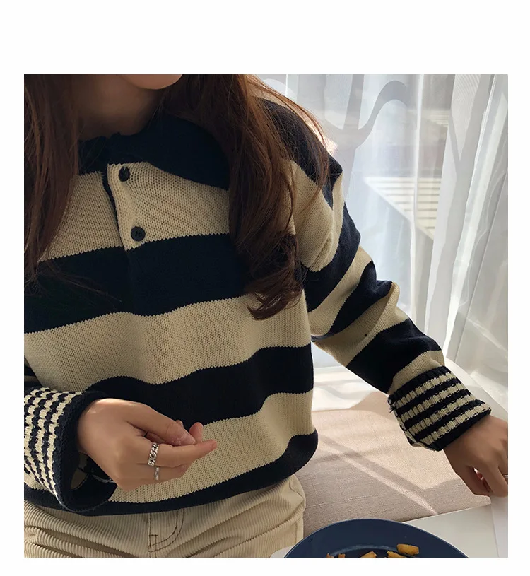 Зимний корейский свитер ulzzang модный Свободный Повседневный полосатый вязаный свитер шикарный Harajuku большой размер женский свитер ins