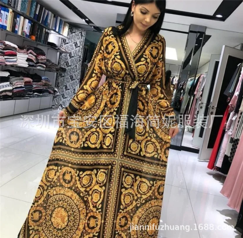 

New style classic African women's Dress Dashiki fashion stretch Printed long dress free size