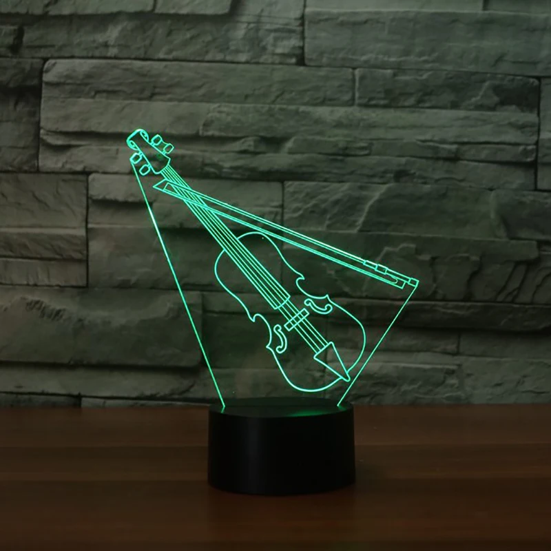Светодиодный Красочные градиент ночной Светильник скрипка Форма 3D настольная
