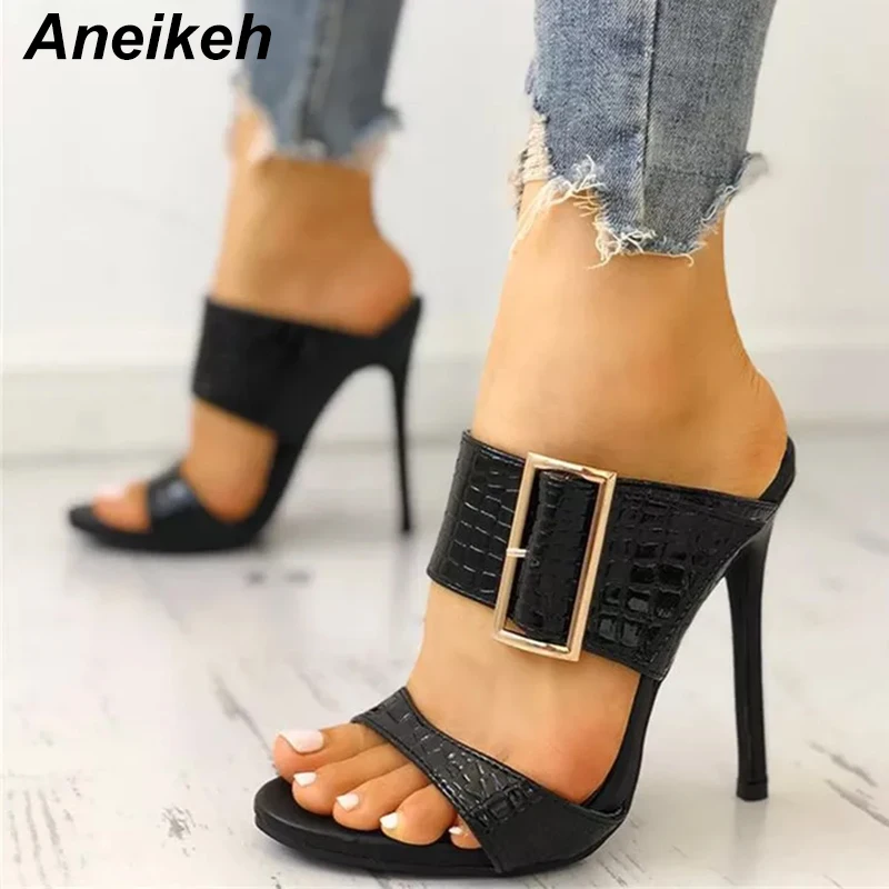 Aneikeh/2021 Классические летние туфли из искусственной кожи Шлепанцы женская обувь
