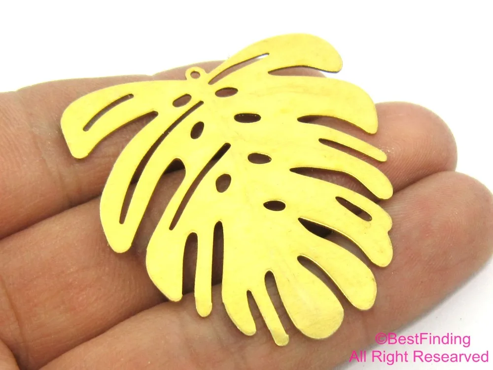 6 шт., латунные подвески в виде листьев, подвески для сережек Monstera, аксессуары для сережек, 45x43 мм, латунные фурнитуры для сережек-R352