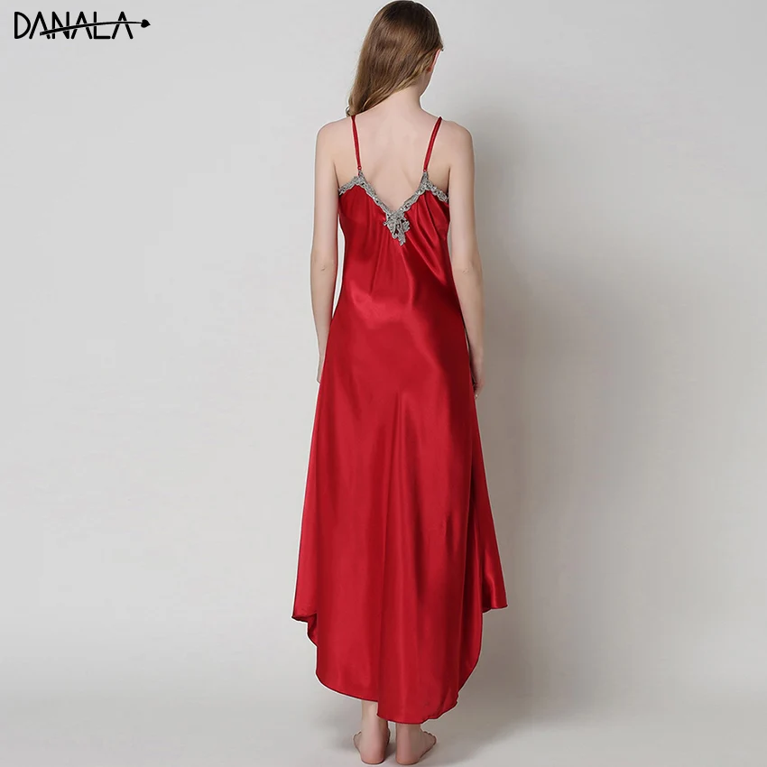 DANALA сексуальное кружевное Женское ночное платье Летнее шелковое атласное с v