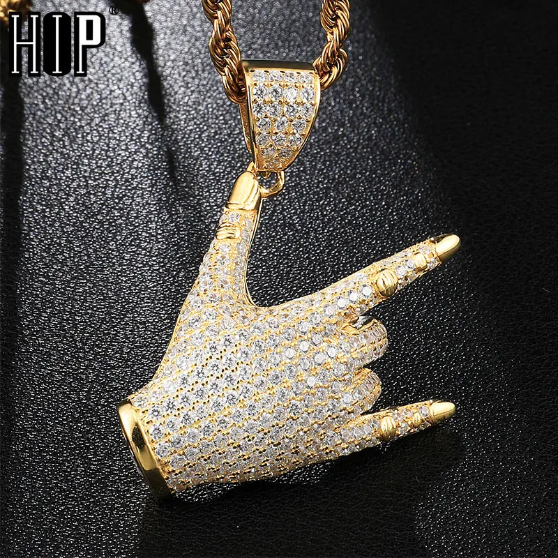 Хип хоп Iced Out Bling Cubic Zircon CZ Gesture ручное ожерелье и кулон для женщин мужчин ювелирные