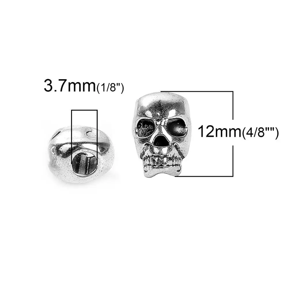 DoreenBeads 30 шт. цинковый сплав 3D разделитель бусины Череп Античная Бронза/античное серебро для браслета бижутерия изготовление для женщин - Цвет: Antique Silver Color
