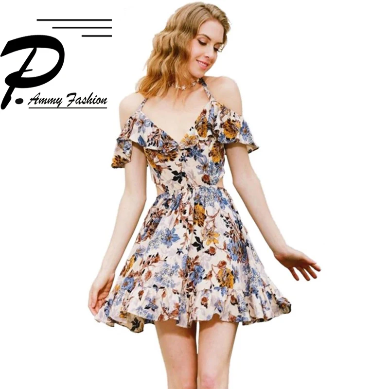 2018 женское платье больших размеров с коротким рукавом и оборками принтом