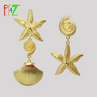 f j4z trend seashell earrings for women top fashion design big alloy seafish shell statement earrings summer beach jewelry