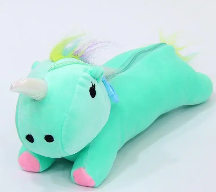Милый Плюшевый единорог сумка для карандашей, Kawaii Детские Единорог Карандаш Чехол игрушка - Цвет: Синий