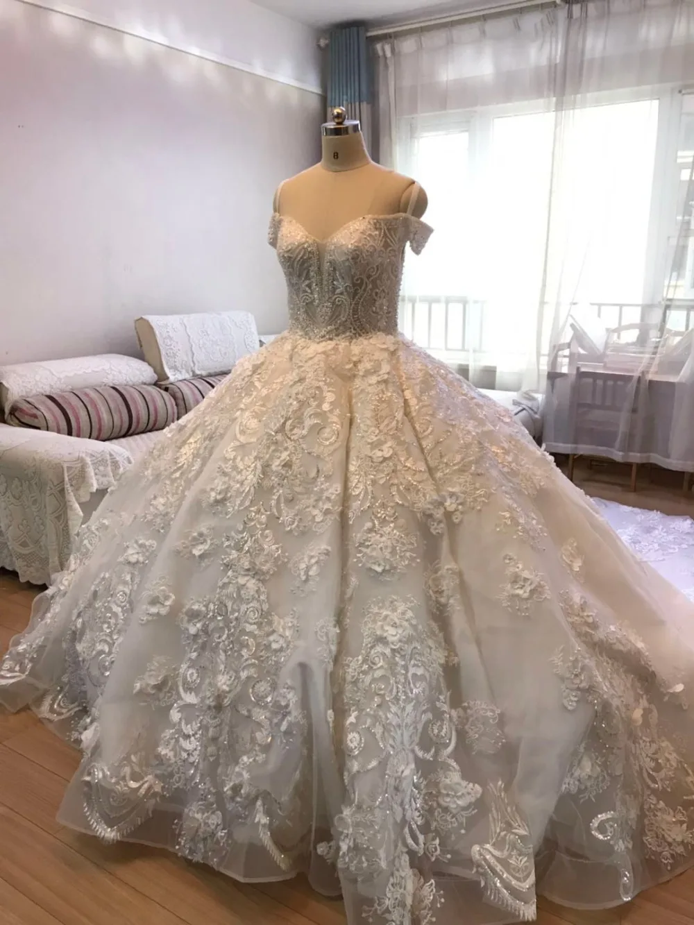 2018 цвет Шампань натуральный белый Кружева бисера Тюль Свадебные платья без