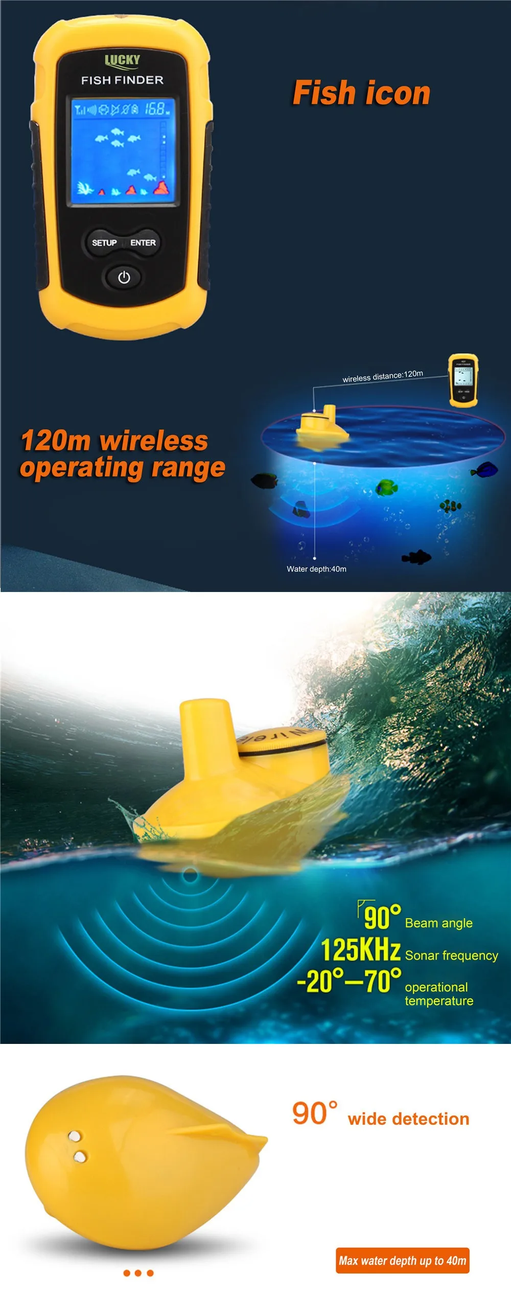 LUCKY Fishing finder эхолоты для рыбалки портативный эхолот беспроводной рыболовный датчик поиска глубины контур водонепроницаемый эхолот глубины