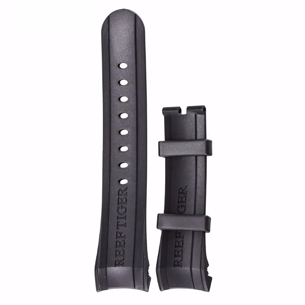 Reef Tiger/RT Watch Band 29 CM Black Rubber Watch Strap with Tang Buckle for Aurora Concept and Transformer Watch