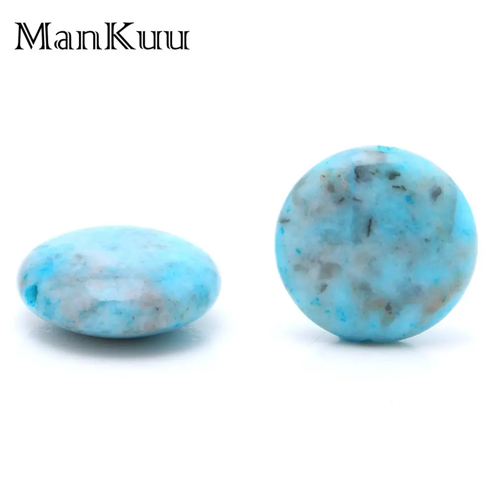 Mankuu 15mm Flat Round Crazy Agates Beads Sea Blue Dyed Color Crazy Lace Agates Natural Stone Beads For Jewelry Making 20pcs/Lot