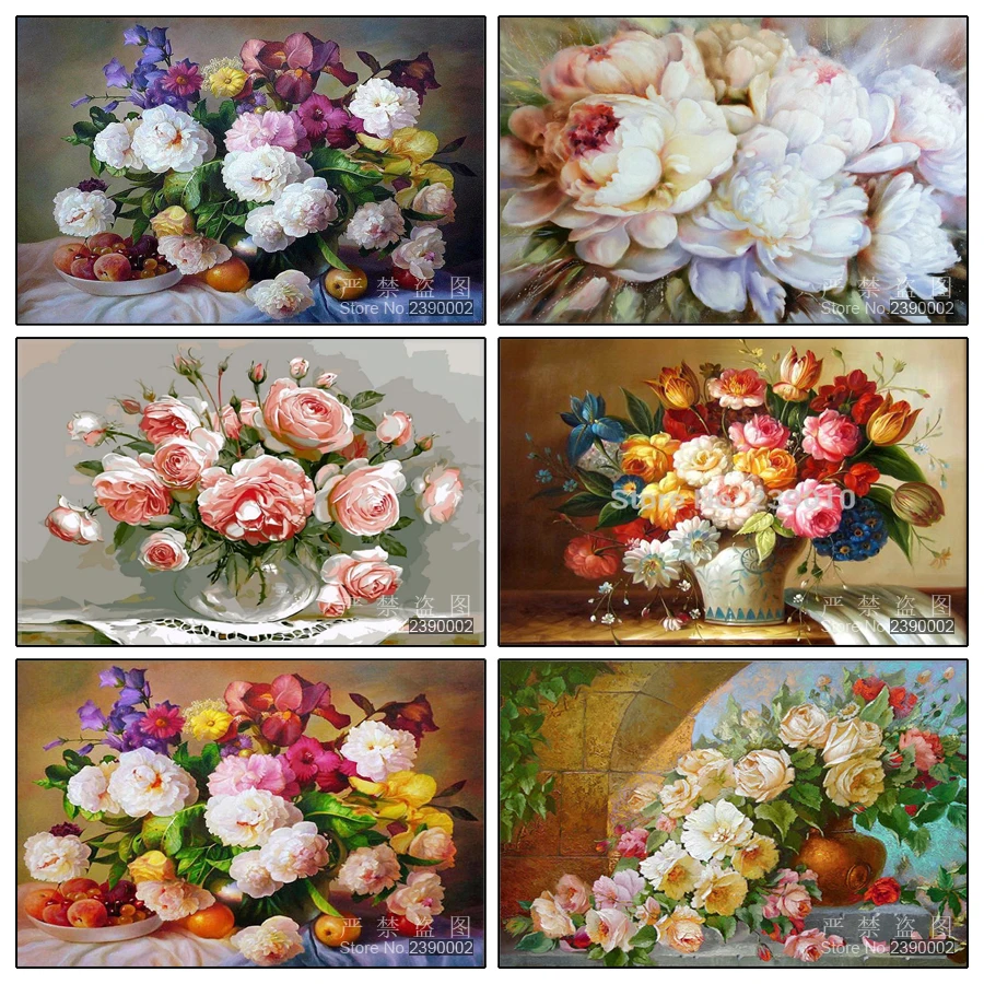 

5D DIY Diamond Painting Peony and Magnolia Mosaic Diamond Painting Cross Stitch Needlework Home Decorative Oil Painting
