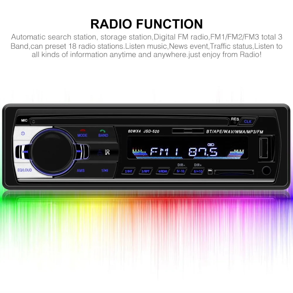 Авторадио JSD-520 авто стерео 1 Din автомобильный Радио 12 в bluetooth V2.0 FM Aux вход приемник автомобиля аудио SD, TF, usb MP3 MMC WMA jsd 520