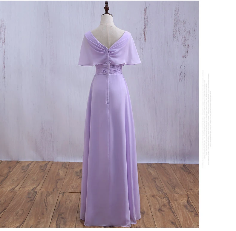 

new arrival bridal lilac gown floor chiffon modest bridesmaid dress brides maid long bridesmaids dresses cap sleeve 2020 B3547